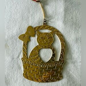 Brass Cat with Heart In A Basket Ornament or Sun catcher